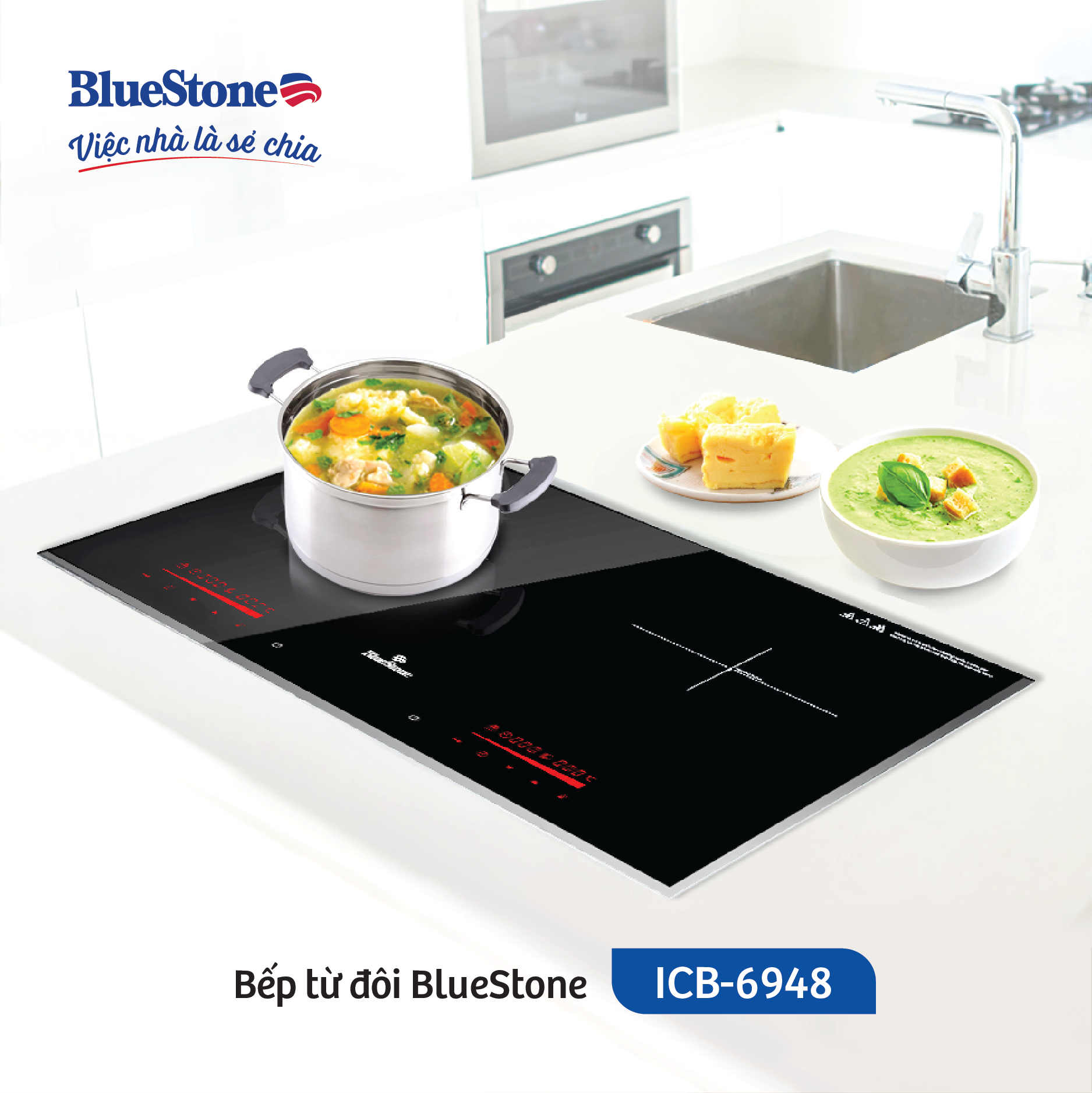 Bếp âm từ đôi BlueStone ICB-6948 (5200W - Malaysia) - Hàng chính hãng