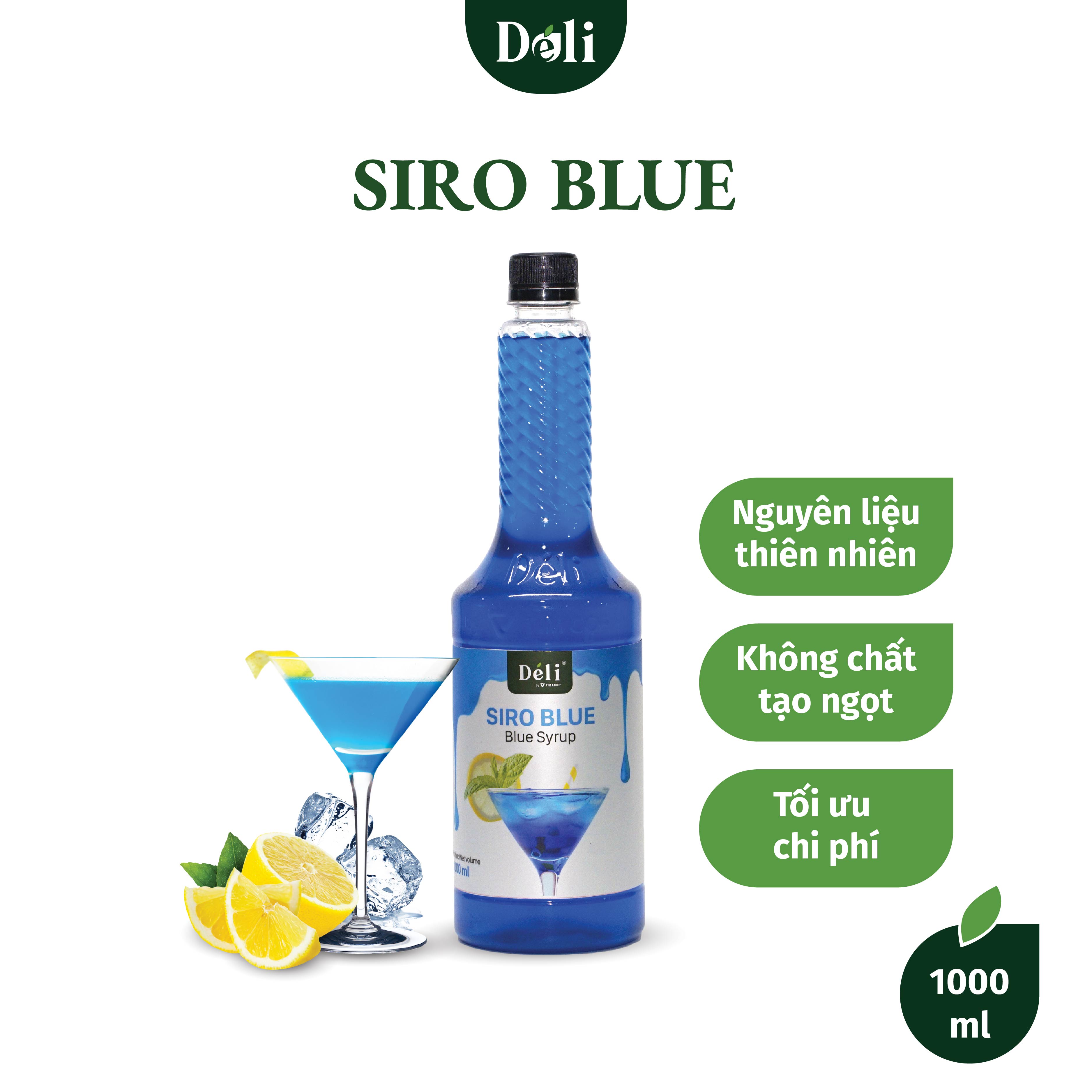 Siro blue Déli chai 1lit, HSD: 12 tháng  [CHUYÊN SỈ] Nguyên liệu pha chế trà trái cây, soda,...