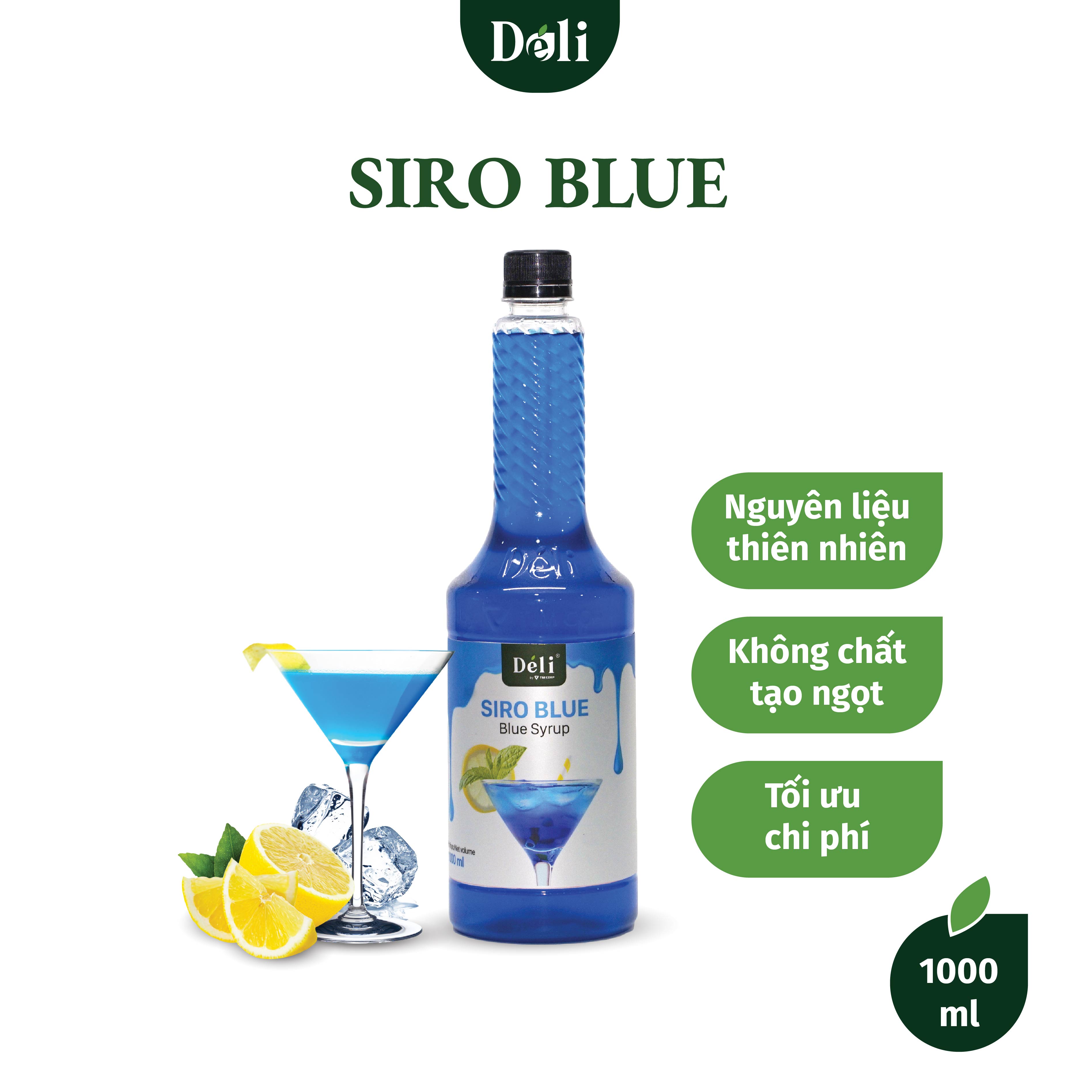 Siro blue Déli chai 1lit, HSD: 12 tháng Nguyên liệu pha chế trà trái cây, soda,...