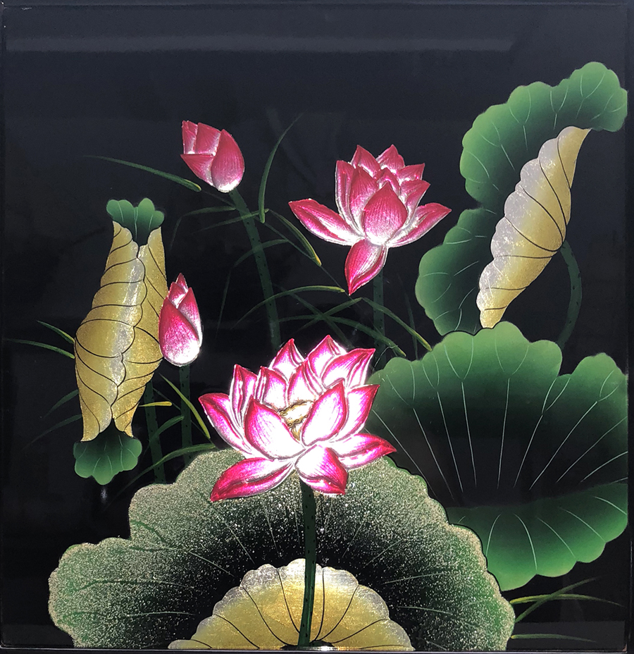 Tranh Sơn Mài Hoa Sen Vẽ Đắp Nổi N1 - 40x40cm