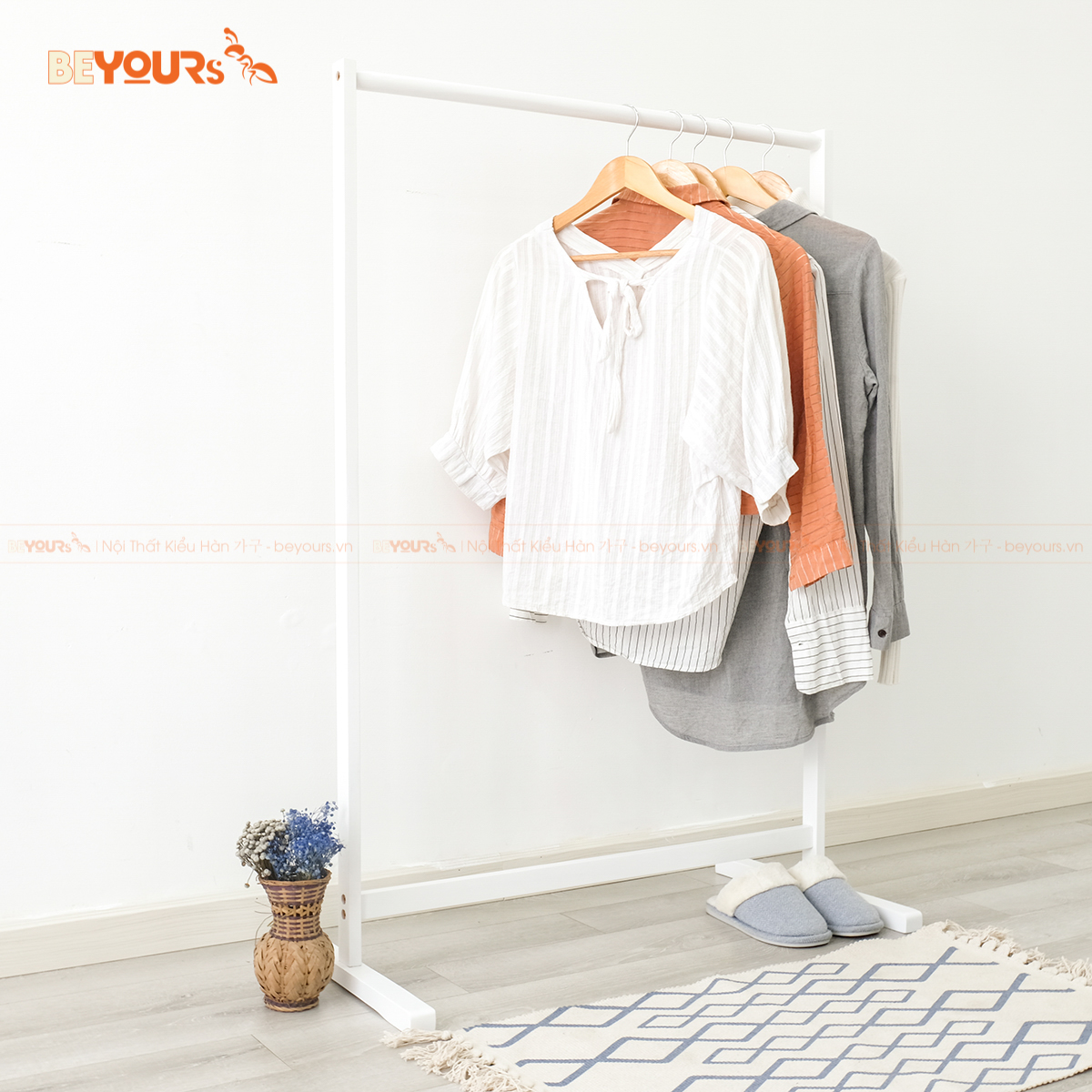 Giá Treo Quần Áo Gỗ BEYOURs - Kệ Gỗ Cây Sào Treo Single Hanger Size L Lắp Ráp Dễ Dàng - Nội Thất Phòng Ngủ - Trắng