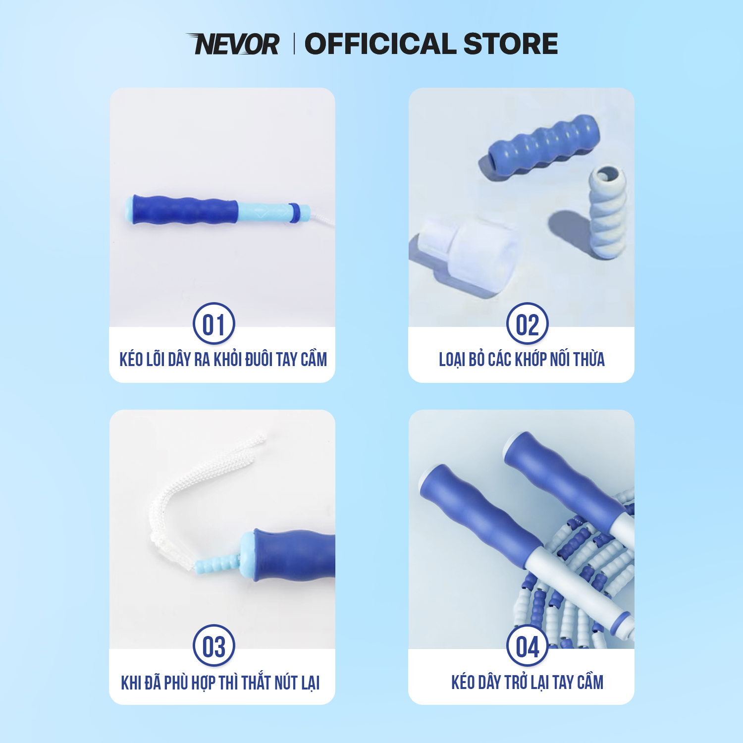Dây nhảy thể lực trẻ em Nevor DNTE01 có thể điều chỉnh độ dài giúp tăng khả năng phản xạ, hỗ trợ giảm cân, tăng chiều cao,...