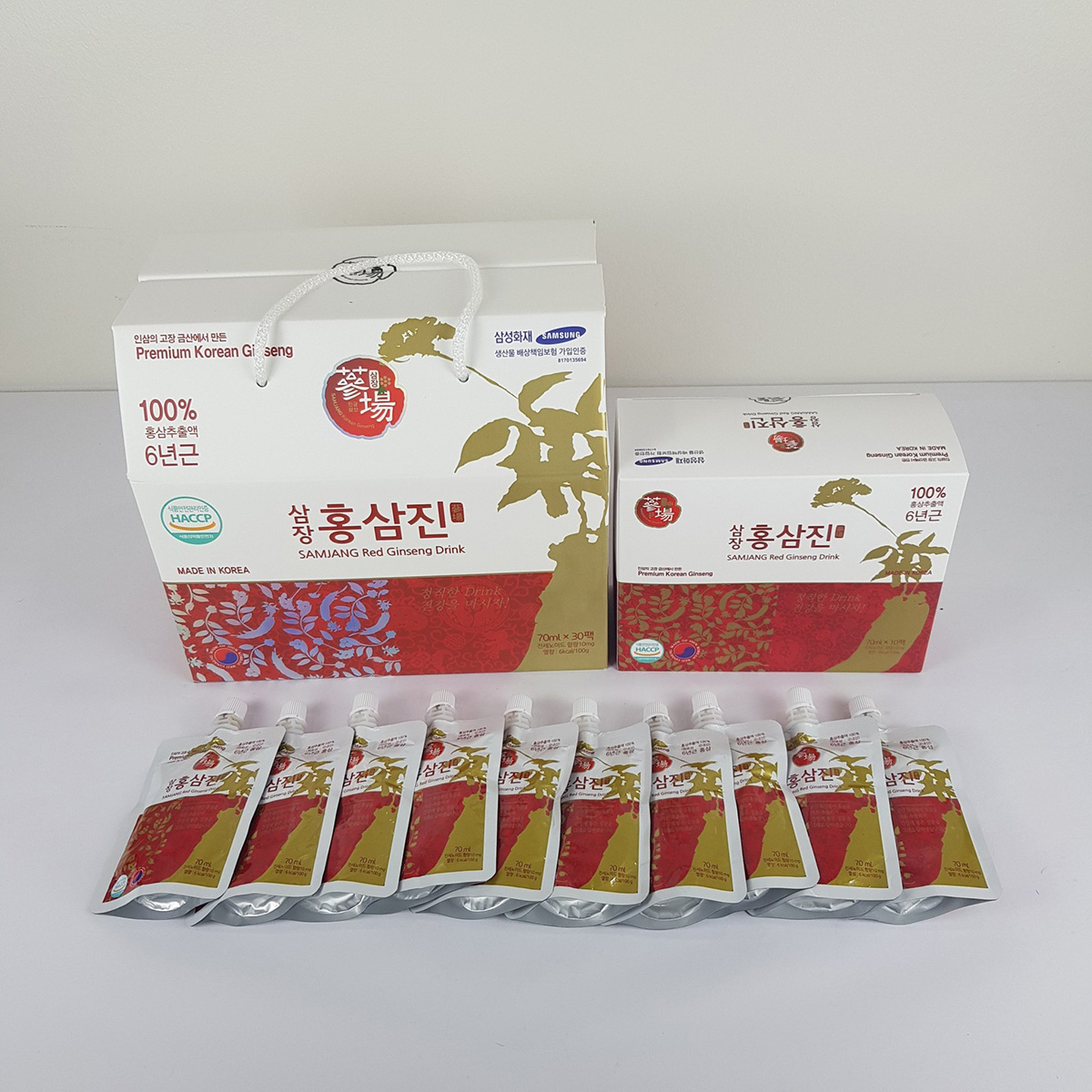 BỘ TÚI NƯỚC HỒNG SÂM SAMJANG RED GINSENG JIN-RED GINSENG DRINK 70MLx30 GÓI