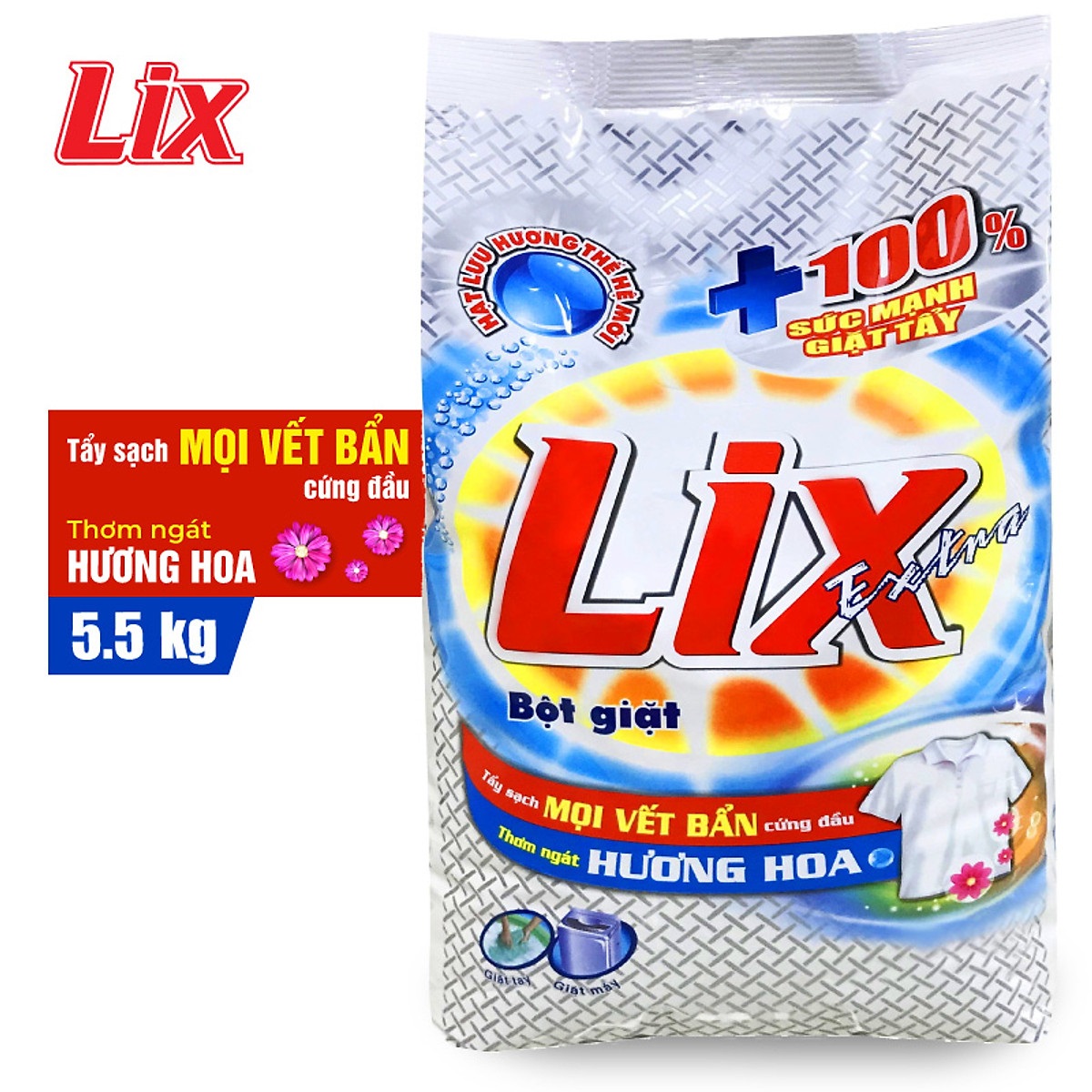 Bột Giặt LIX Extra Hương Hoa 5.5Kg EB568 - Tẩy Sạch Vết Bẩn Cực Mạnh