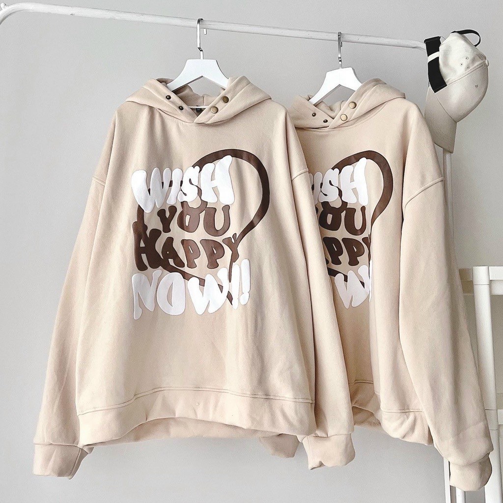 Áo Hoodie Nỉ Lót Bông Dây Kéo in chữ WISH NOW form rộng ullzang Unisex-chống nắng tốt-mùa đông