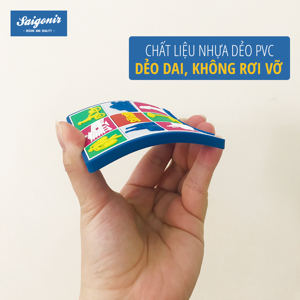 Nam Châm Hít Tủ Lạnh Saigonir Hình Ảnh Thành Phố Hồ Chí Minh Nền Xanh Chất Liệu Nhựa Dẻo PVC Kích Thước 8*8cm Phù Hợp Làm Quà Sinh Nhật, Quà Lưu Niệm Cho Người Nước Ngoài