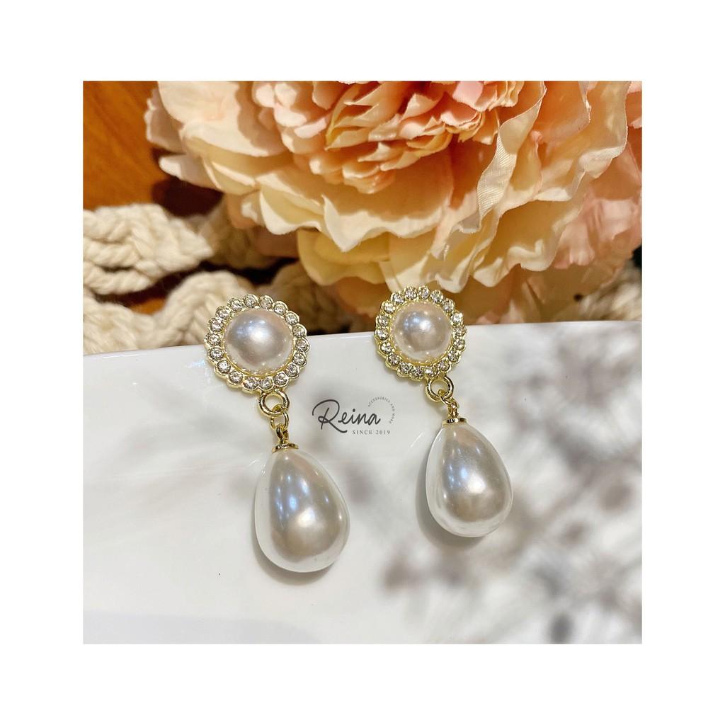 Khuyên tai nữ phong cách Retro quý phái bạc S925 đính hạt Reina cao cấp