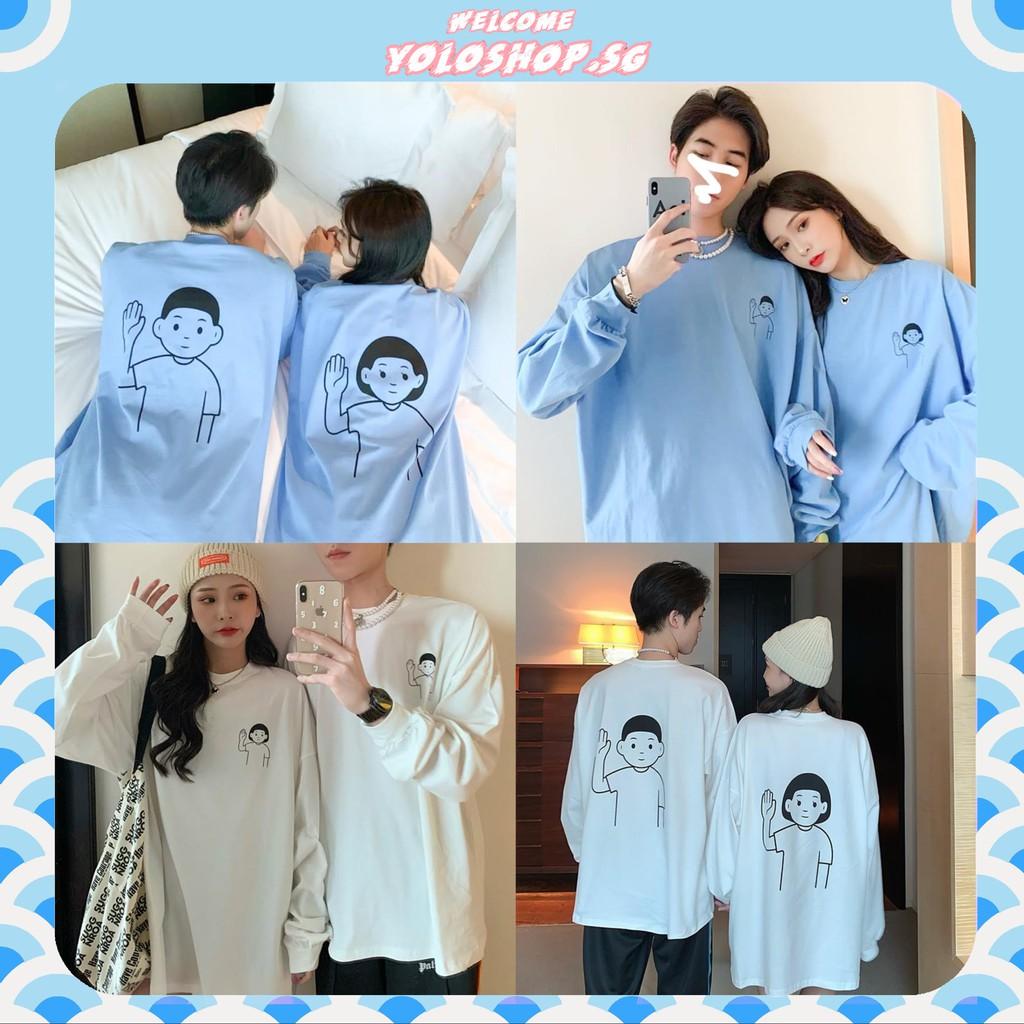 Áo Thun Tay Dài Có Bo Tay Unisex Couple Giơ Tay