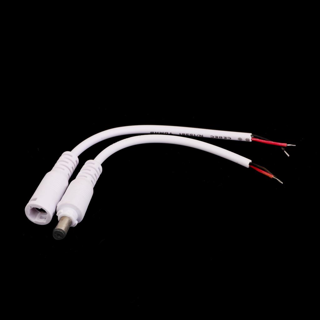 2pcs DC 5.5X2.1 Female Male Adapter Cable Wire for CCTV Camera Monitor White