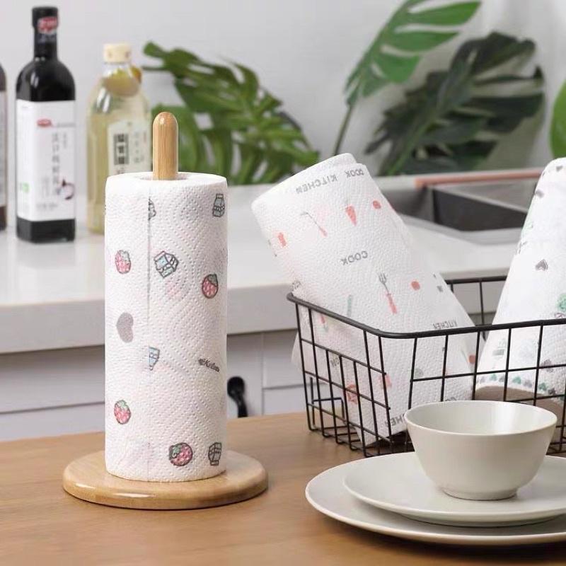 Khăn Giấy Lau Đa Năng Cuộn 80 Tờ, Lau Bếp, Lau Tay, Lau Bát Đũa Màu Trắng Có Họa Tiết