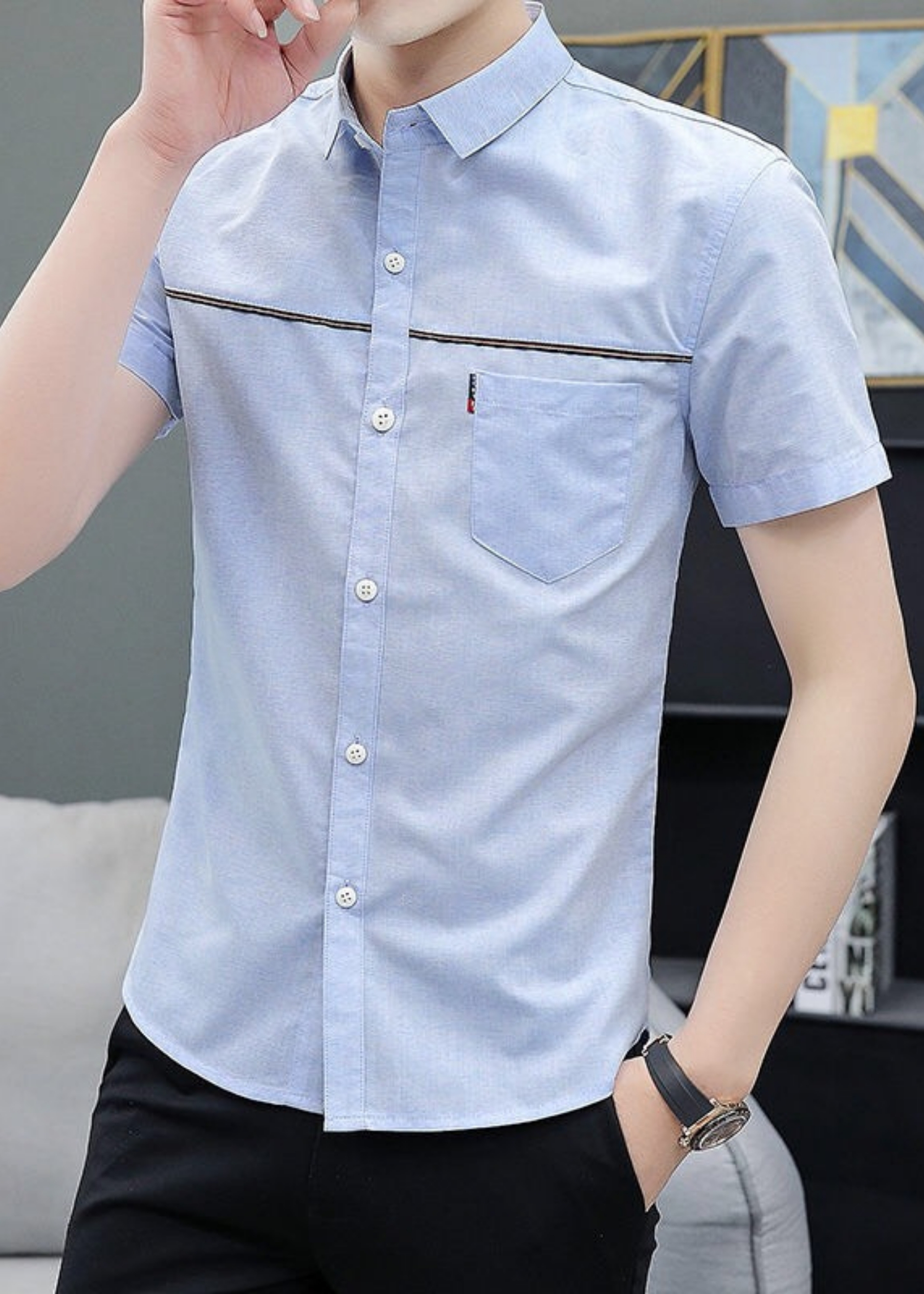 Áo Sơ Mi Nam Ngắn Tay Viền Ngực Phối Một Túi Cao Cấp Mẫu VG01 Thiết Kế Trẻ Trung Năng Động