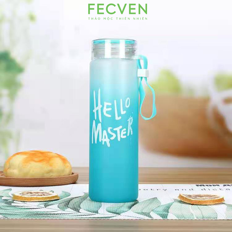 Bình Nước Thủy Tinh Hello Master, Quai Xách Silicon Dung Tích 480ML Fecven