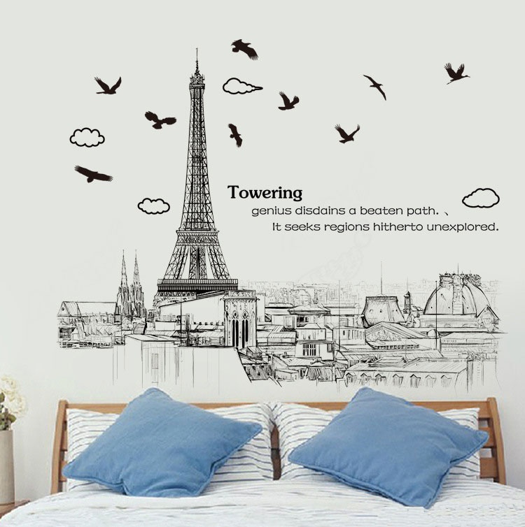 Combo 2 decal dán tường tháp Eiffel và địa danh nổi tiếng thế giới cho bé + Tặng stick bất kỳ