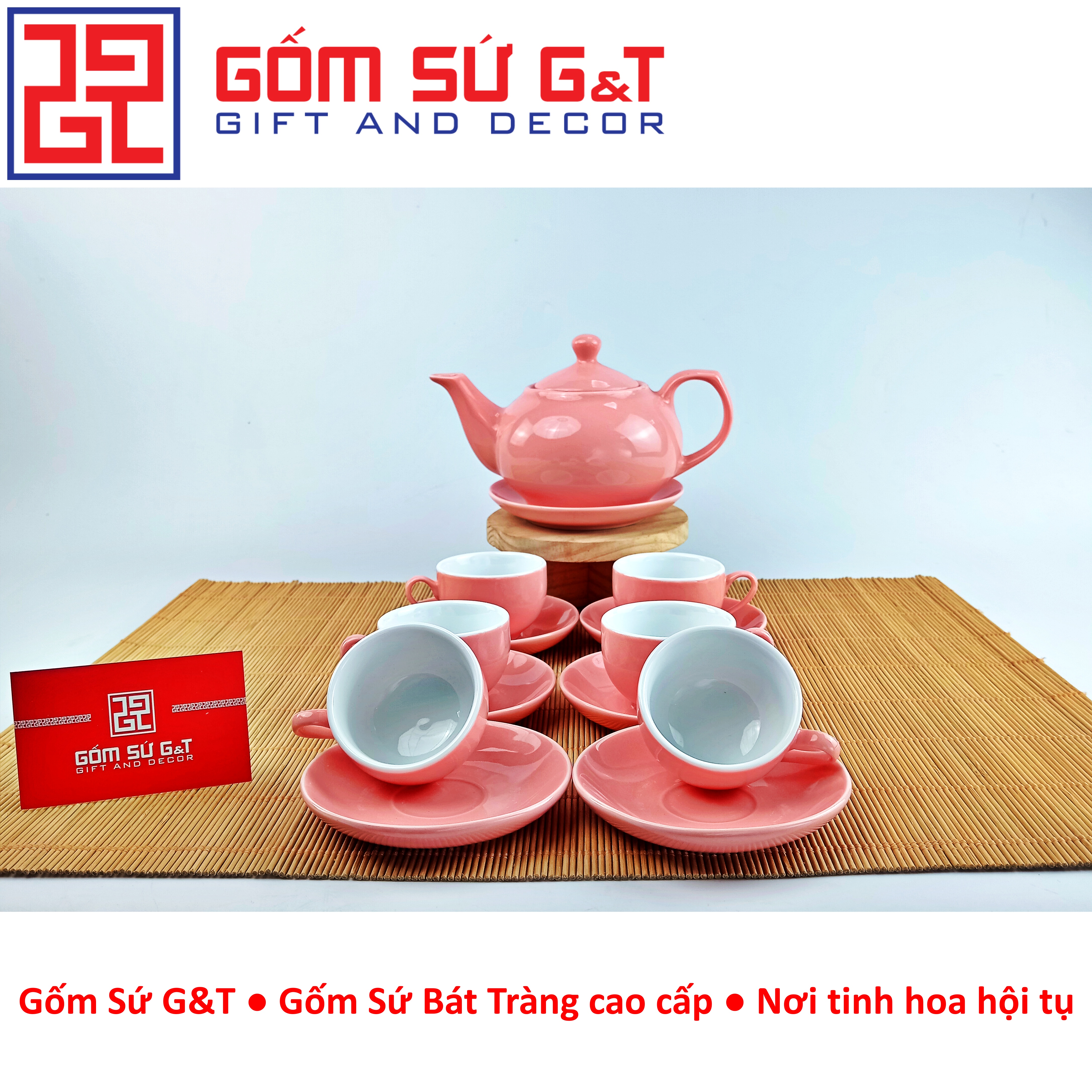 Bộ trà dáng bưởi màu hồng Gốm Sứ G&amp;T