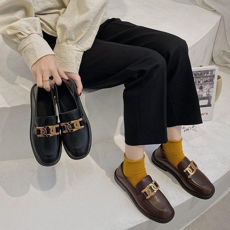 Giày bệt cao su PU mũi tròn giày đơn nữ phong cách Hàn Quốc Giày búp bê nữ đế bệt