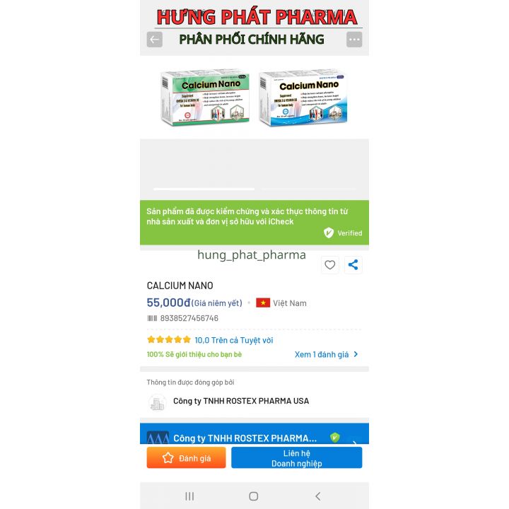Viên uống Calcium nano Vitamin D3 Rostex pharma USA giúp tăng cường hấp thu canxi, giúp xương chắc khỏe- Hộp 30 viên