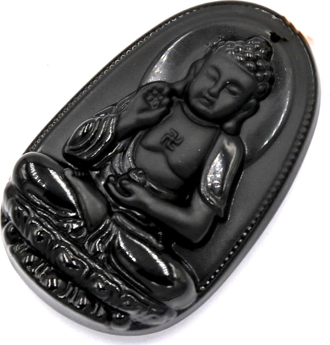 Mặt dây bản mệnh khắc ngài ADIDA đá Obsidian tự nhiên cho người tuổi Tuất, tuổi Hợi Bạc QTJ - MDNA18
