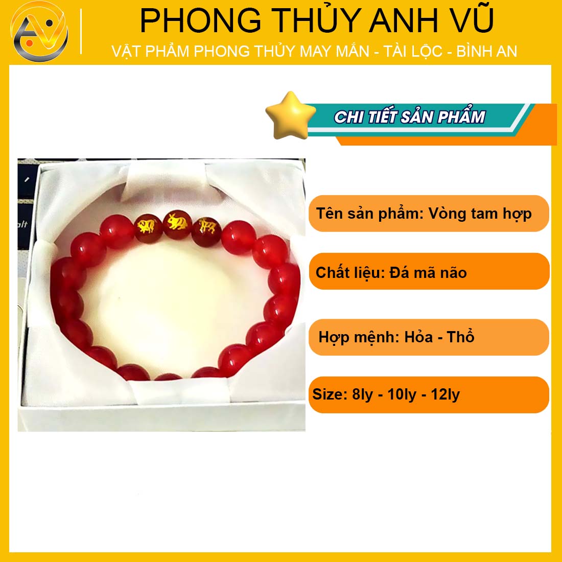 Vòng tay 12 con giáp hợi mão mùi đã khai quang - chất liệu mã não đỏ tự nhiên - size 8 10 12ly - may mắn tài lộc - Vòng Tam Hợp Anh Vũ