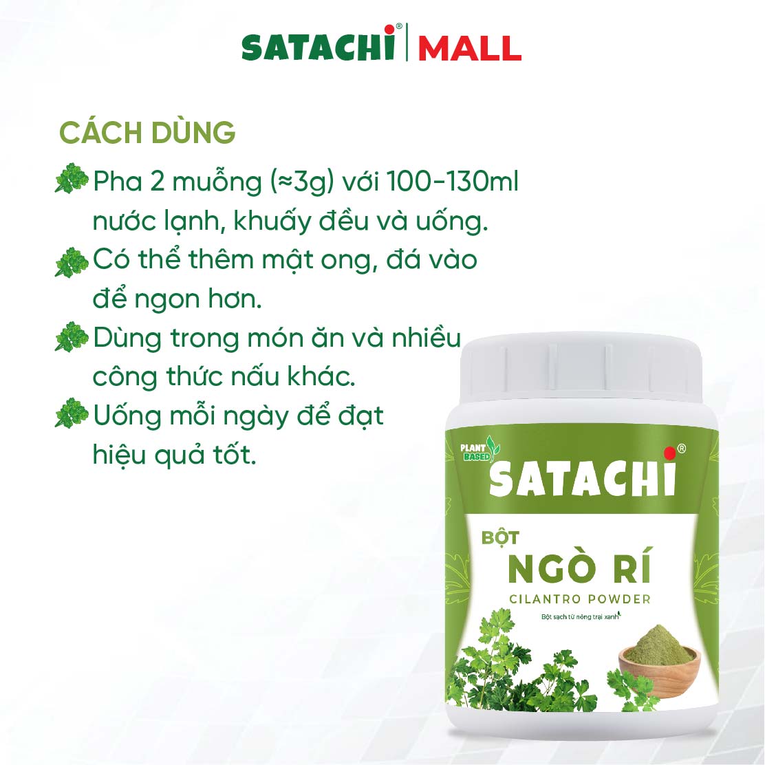 Bột Ngò Rí Nguyên Chất SATACHI – 100% ngò rí tươi, không đường – Hộp 86g
