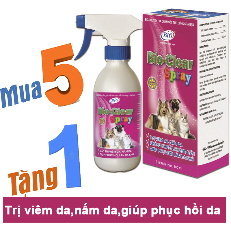 MUA 5 TẶNG 1 Chai xịt BIO- CLEAR SPRAY viêm da, nấm da, phục hồi da tổn thương cho chó mèo-79209