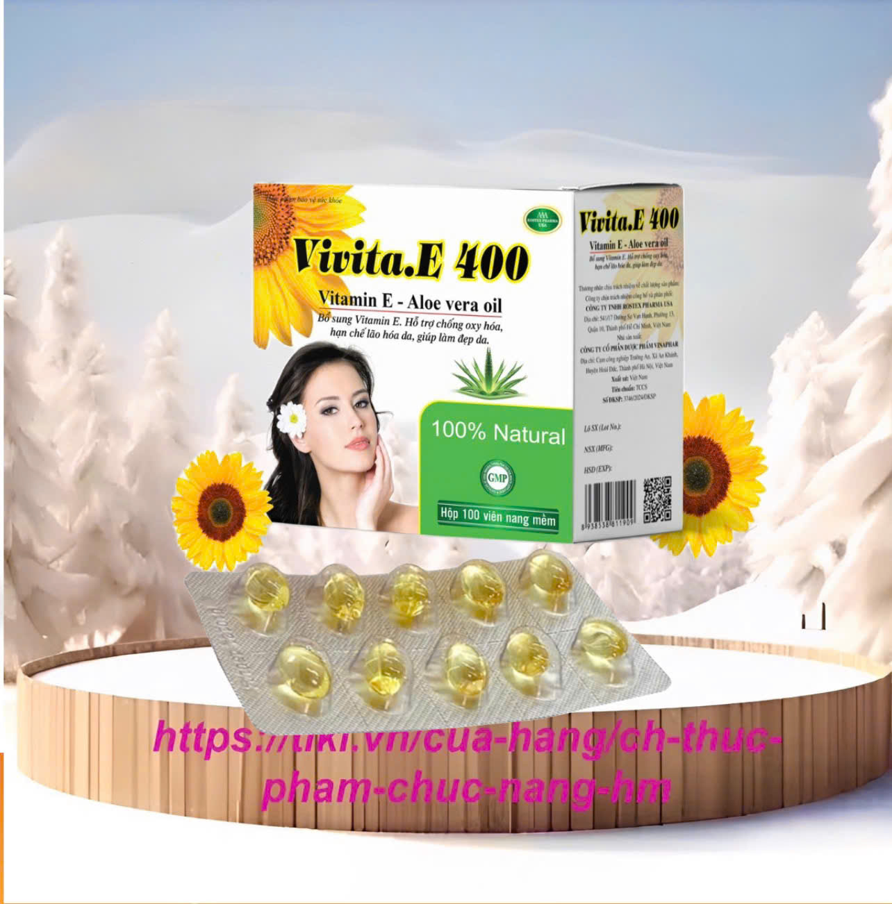 Vitamin E /Vivita.E 400 (vỉ 100 viên) ROXTECH bố sung vitamin E 400iu giúp đẹp da, ngừa lão hóa da, 100 viên