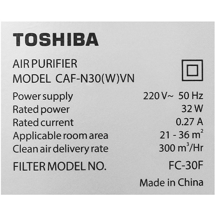 Máy lọc không khí Toshiba CAF-N30(W)VN (32W) - Hàng Chính Hãng