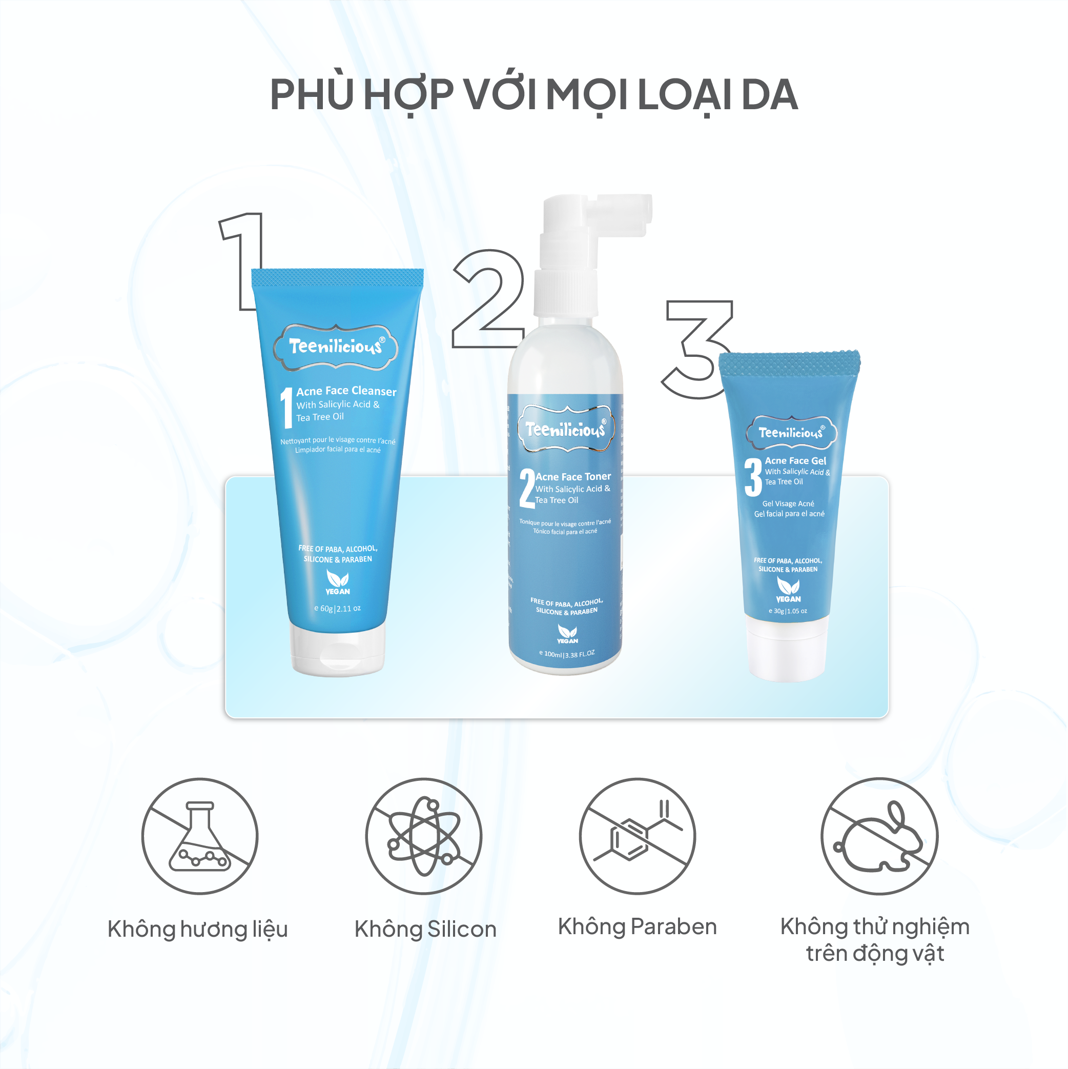Gel Hỗ Trợ Giảm Mụn Dành Cho Da Dầu Mụn &amp; Da Nhạy Cảm Teenilicious Acne Face Gel - Tuýp 30g/15g