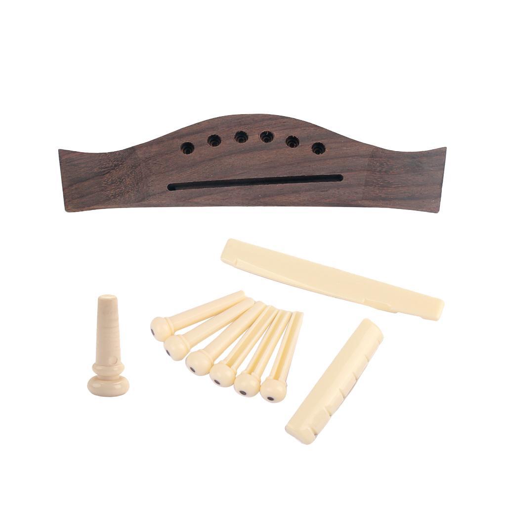 Folk Acoustic Guitar Rosewood Bridge+Bone Bridge Pins Saddle Nut Set