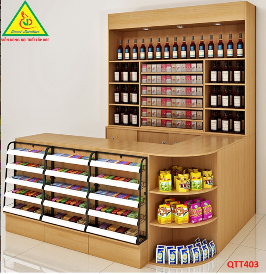 Quầy tính tiền, Bàn thu ngân cho cửa hàng tiện lợi, siêu thị mini, shop  QTT403 - Nội thất lắp ráp Viễn Đông ADV