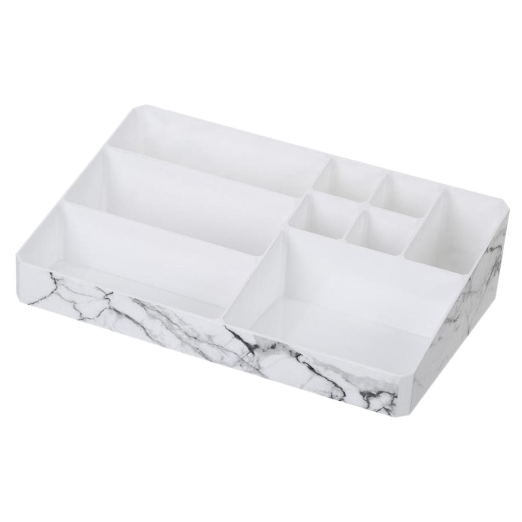White Plastic Desktop Cosmetic Storage Box Makeup Organizer Tray Home Decor