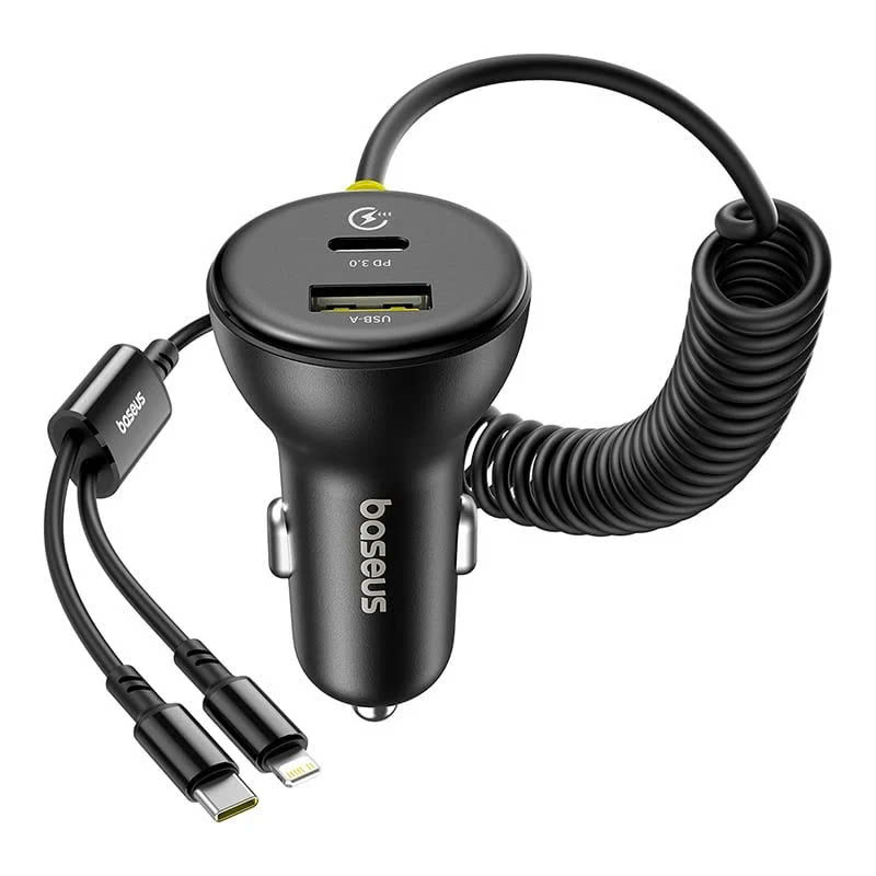 Tẩu Sạc Cho Ô Tô Baseus Circular Plastic Car Charger 60W (With 1.4m Spring Cable) hàng chính hãng