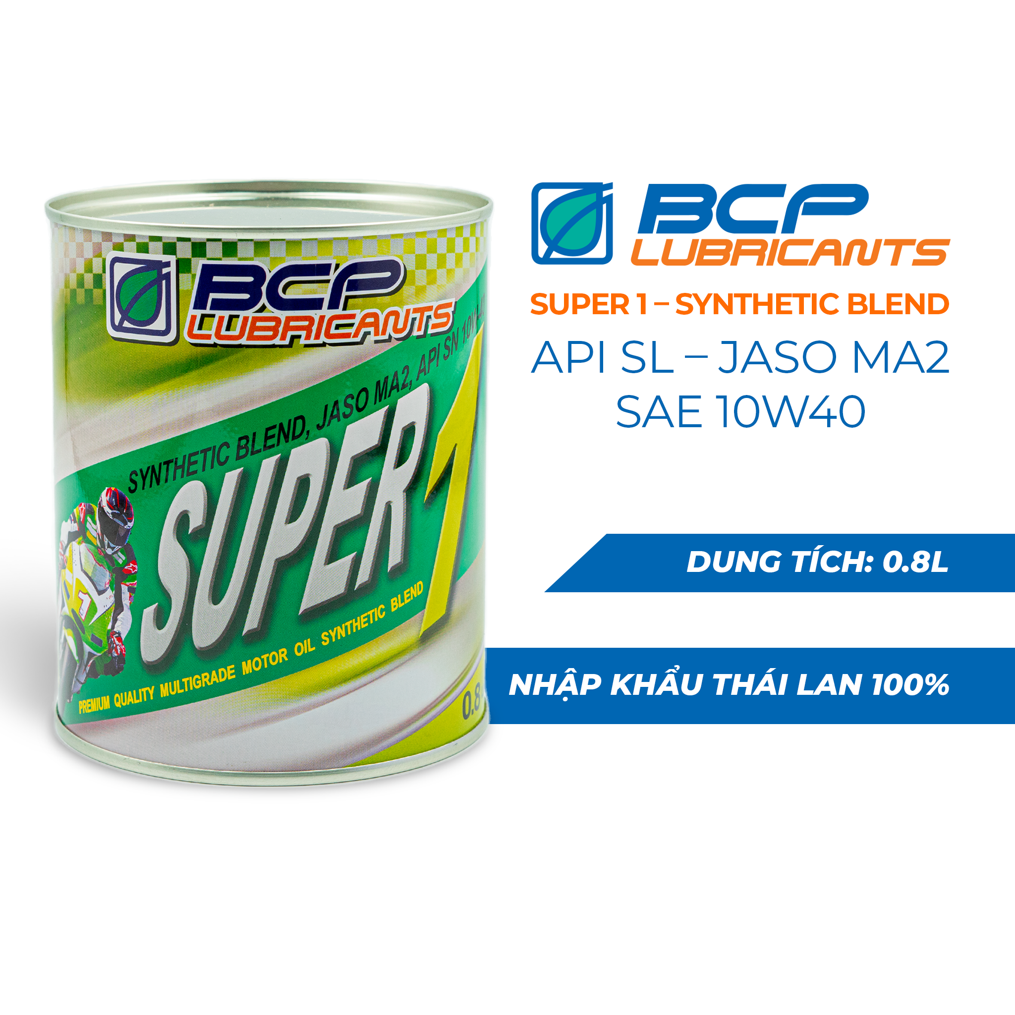 Nhớt xe tay ga, xe số BCP Synthetic Blend 10W40, Lon 800mL - Tặng Nhớt hộp số BCP 80W90, GL5 - Nhớt nhập khẩu Thái Lan 100%