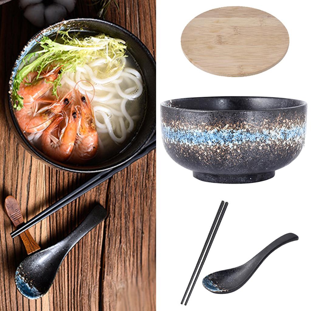 Ceramic Bowl Japanese Style Salad Bowl Creative Soup Bowl with Lid Spoon Bowl for Noodles and Rice Gifts