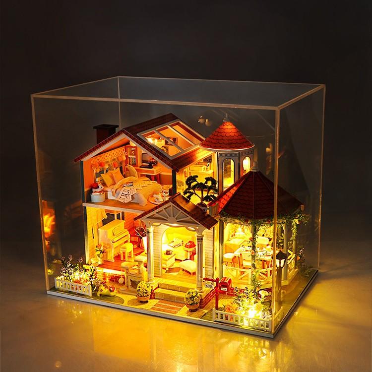 Mô hình nhà DIY Doll House Coloured Glaze Time Kèm Mica Chống bụi