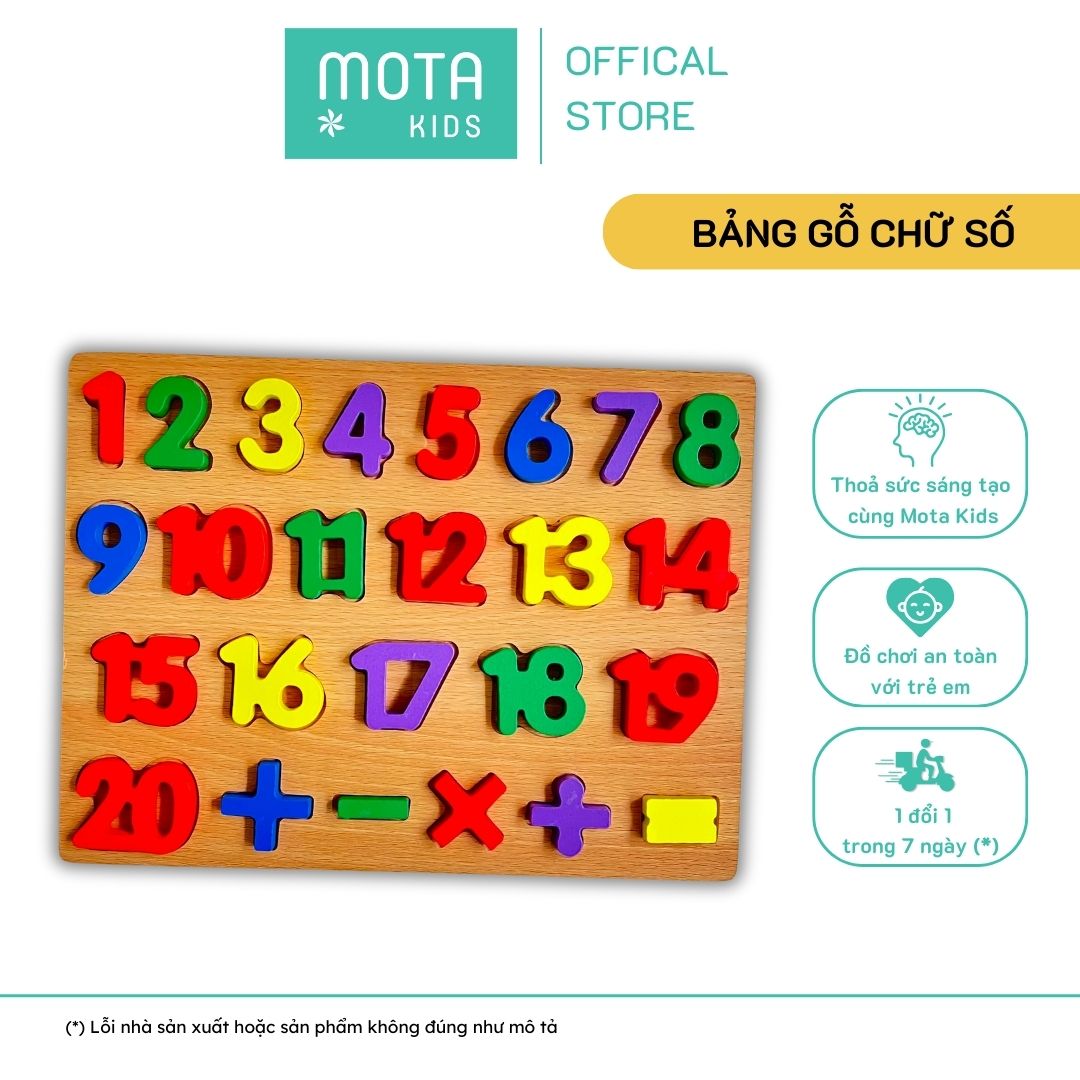 [M92-215 - Mota Montessori] Đồ chơi cho bé Bảng gỗ chữ số và phép tính học toán từ 1 đến 20 - Hàng chính hãng