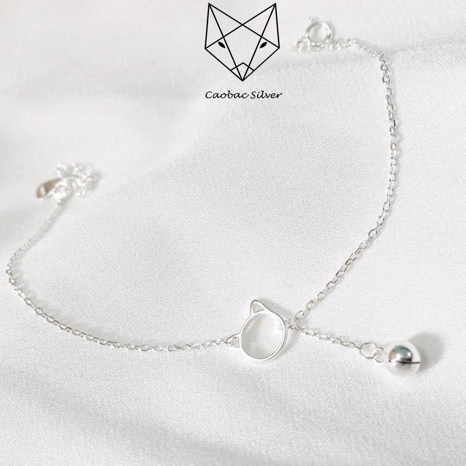 Lắc Tay Bạc S99 CaoBac Silver Mặt Mèo Dây Xích Xinh Xắn Cho Nữ