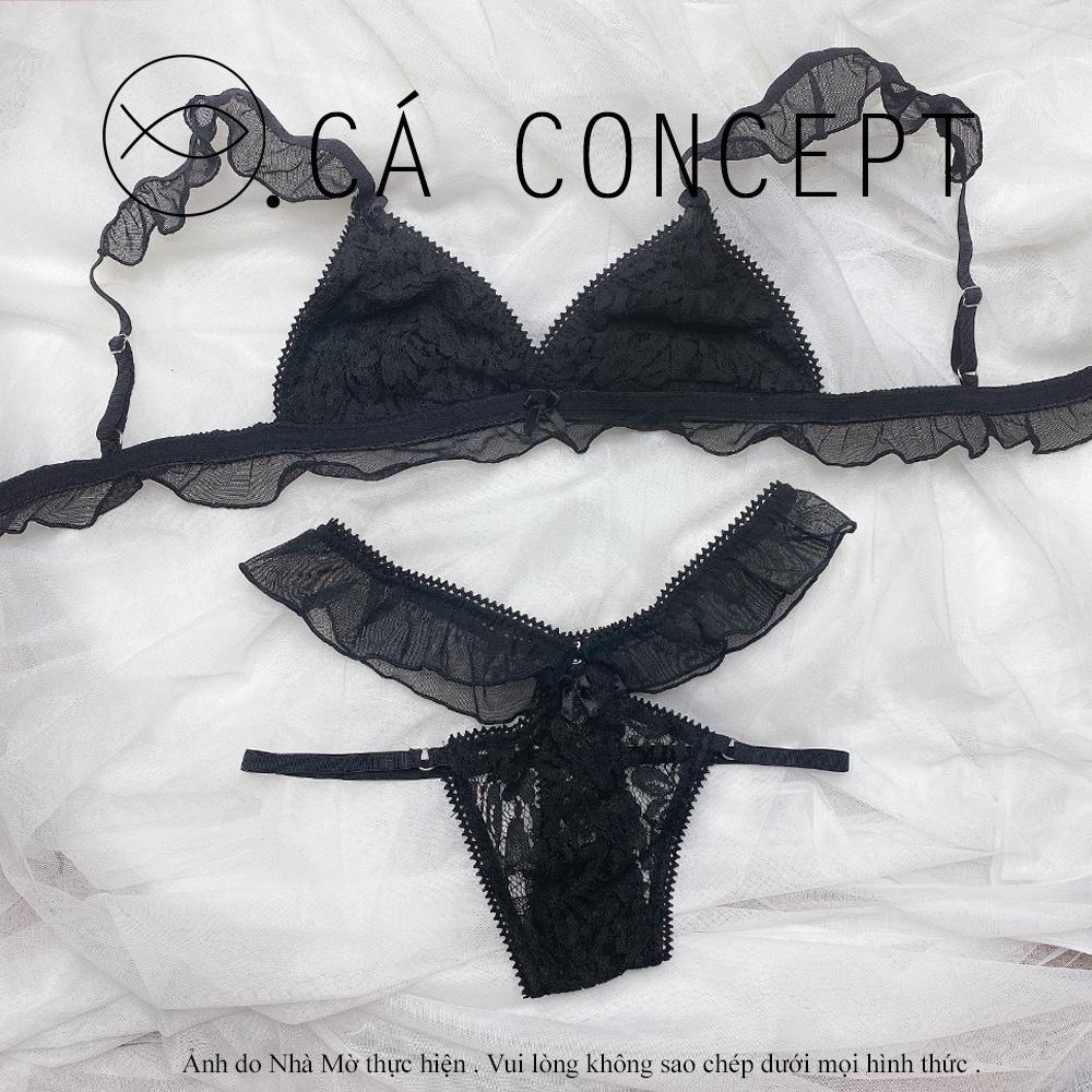 Set bra dún nữ CÁ CONCEPT bra ren phối lưới không gọng không mút 3 màu