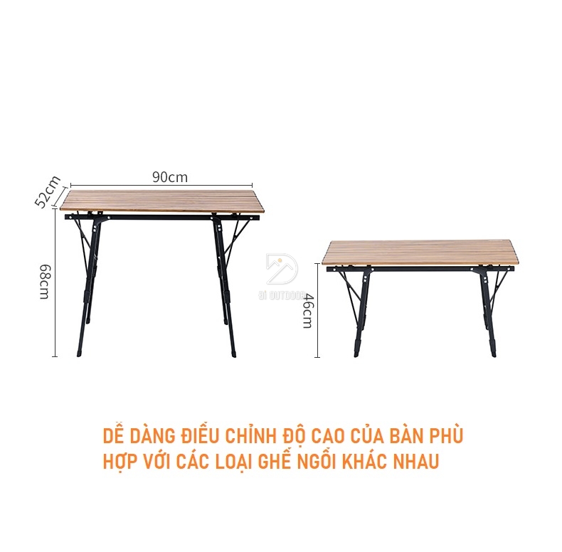 Bàn Nhôm Vân Gỗ Naturehike NH19Z003-D Điều Chỉnh Độ Cao