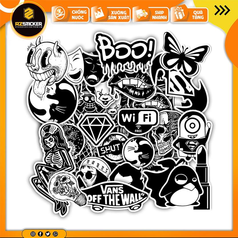 Sticker Black &amp; White | Hình Dán Trắng Đen Dán Nón Bảo Hiêm, Điện Thoại, Laptop, Bình Nước...Chống Nước, Chống Bay Màu