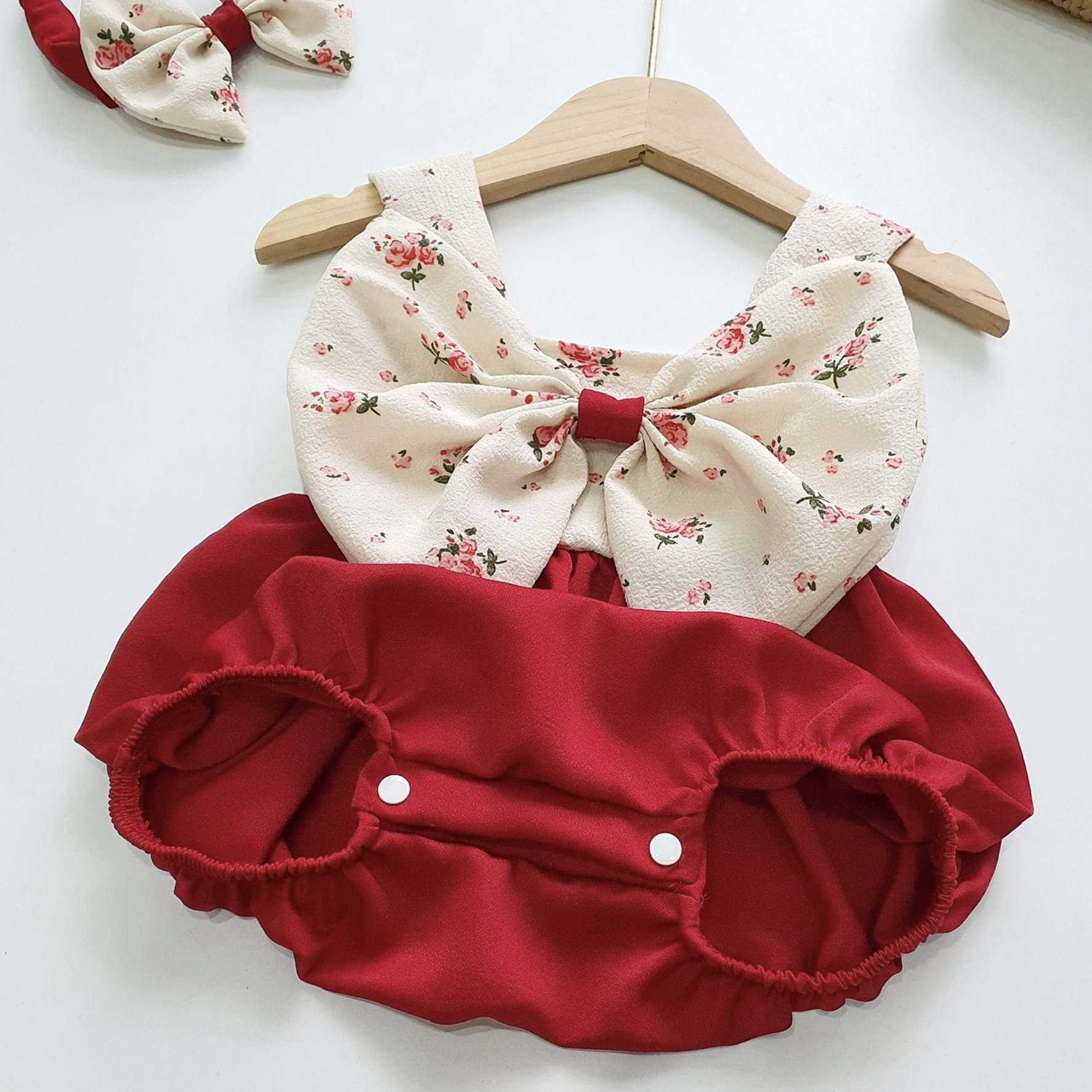 Bodysuit Nơ To Chất Đũi Cara Cho Bé Gái Gái 3 Đến 12kg, Áo Liền Quần 2 Dây Xinh Xắn