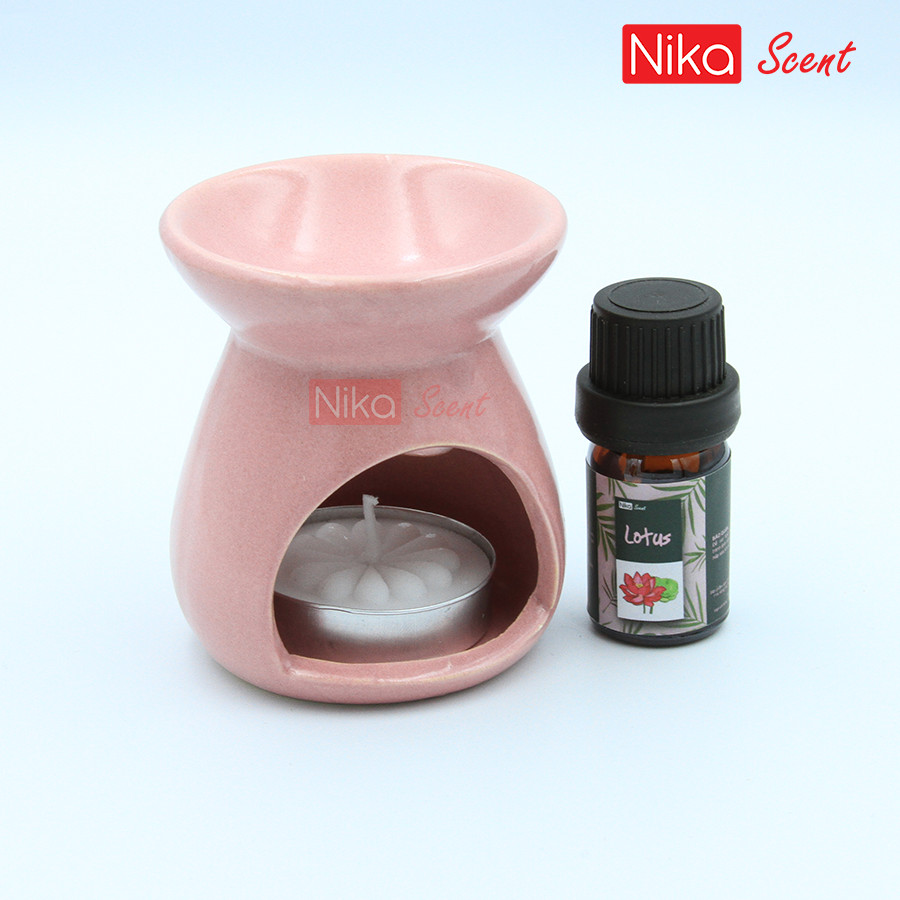 Nikascent Đồ đốt tinh dầu gốm sứ (cơ bản) khử mùi, thơm phòng, thư giãn + Tặng 1 lọ tinh dầu (5ml)  và 1 nến đốt