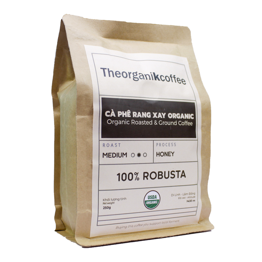 Cà phê Robusta hữu cơ rang mộc - dạng bột, 250g