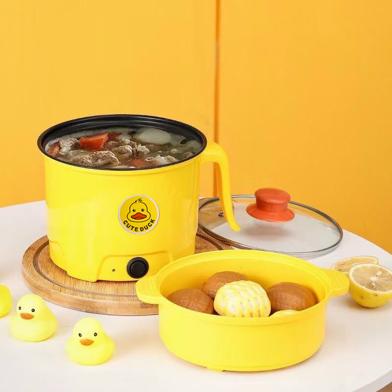 Ca Nấu Mì Có Khay Hấp 1.8L 600W Hình Vịt Vàng Cute Duck