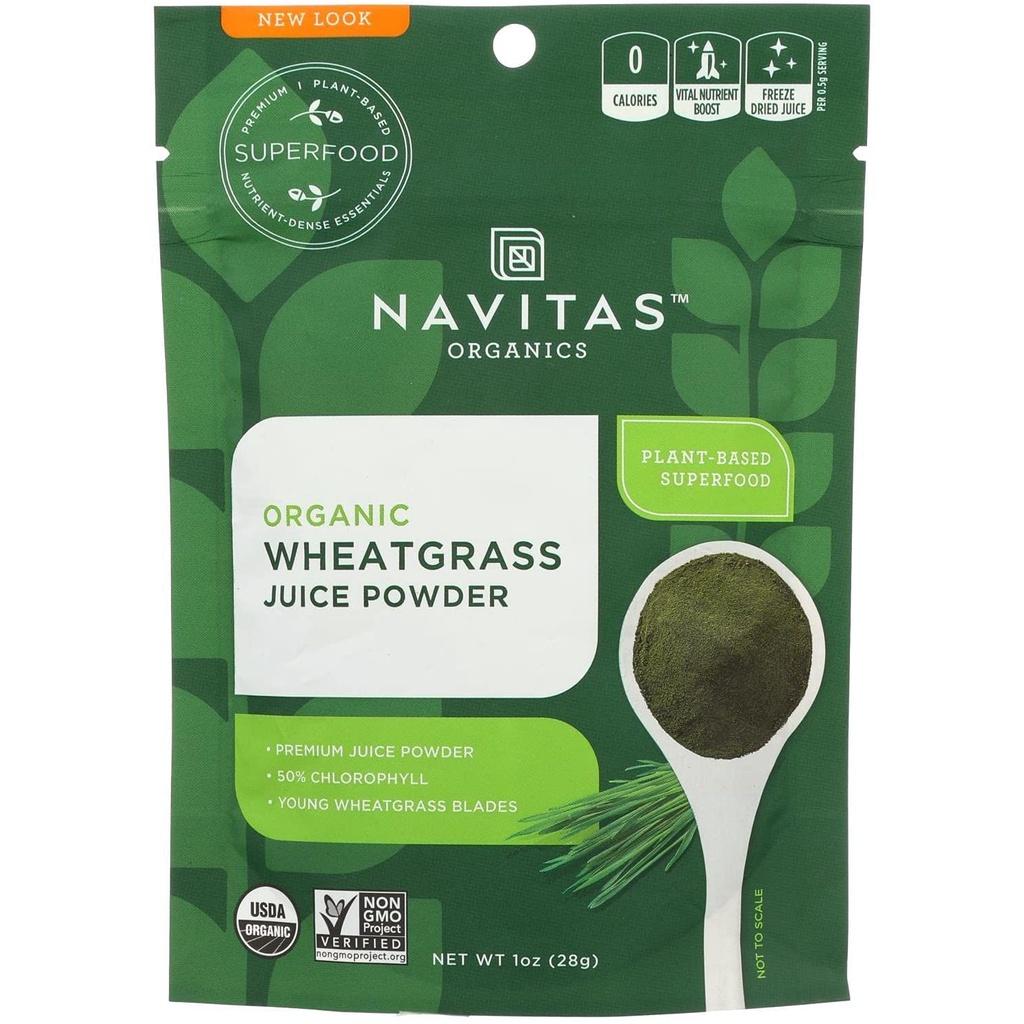 BỘT CỎ LÚA MÌ HỮU CƠ Navitas Naturals Organic Wheatgrass Powder, Non-GMO, USDA-Organic, 28g (1 oz)