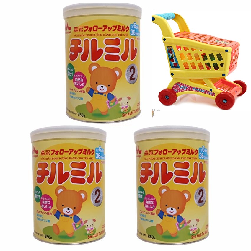 3 hộp sữa Morinaga Chilmil số 2 (850g) Tặng ngay xe đẩy siệu thị trái cây