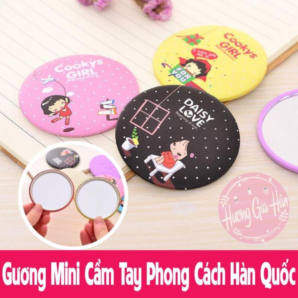 Gương Trang Điểm Mini Bỏ Túi Hình Tròn Họa Tiết Dễ Thương