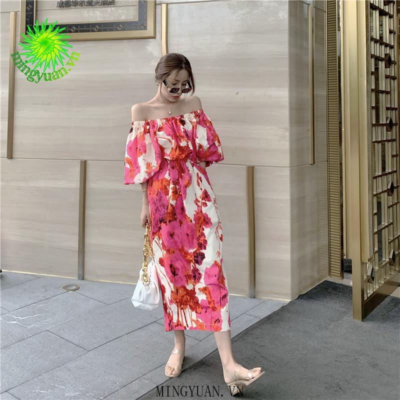 Đầm Trễ Vai In Họa Tiết Thời Trang Cho Nữ