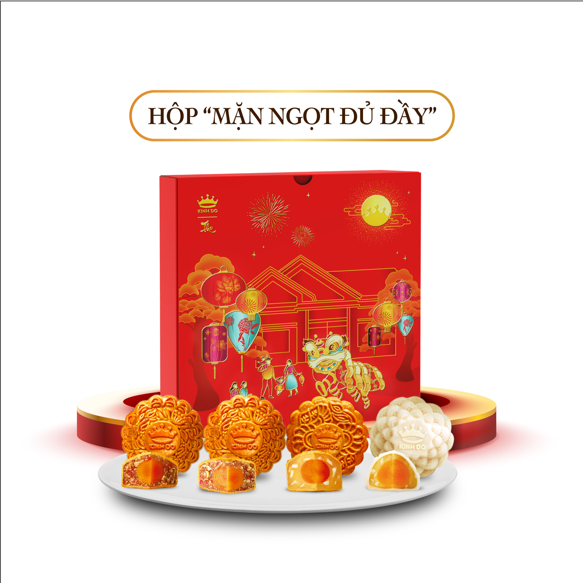 Tặng lồng đèn giấy - Hộp 4 bánh trung thu Kinh Đô &quot;Mặn Ngọt Đủ Đầy&quot; (4 bánh x 210g)