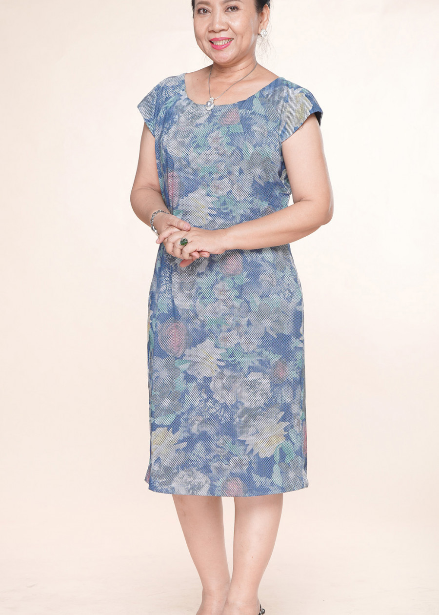 Đầm Trung Niên UGETHER UPAR50 - Đầm xanh họa tiết -Size