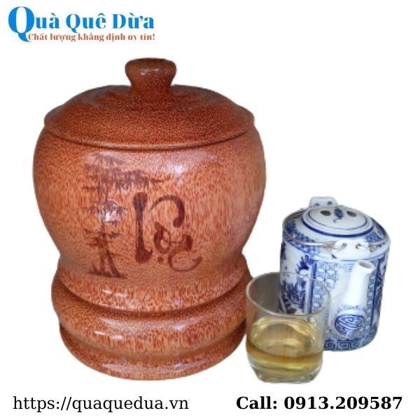 Bình Giữ Ấm Trà Gỗ Dừa Khắc Hoa Văn Lồng Chữ Lộc Và Bình Trà 700 - 950ml - - Sản Phẩm Được Sản Xuất Tại Bến Tre
